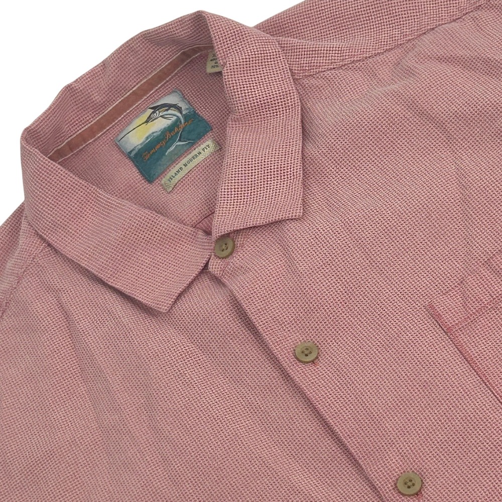 Tommy Bahama Shirt Mens XXL Salmon Pink Silk Cotton Island‎ Modern Fit